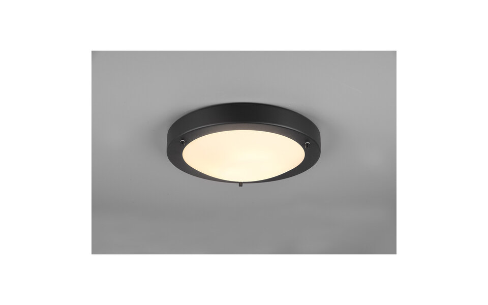 HLW LED LED Plafondlamp - Badkamerlamp - Trion Condi - Opbouw Rond - Spatwaterdicht IP44 - E27 Fitting - Mat Zwart Aluminium - Ø310mm