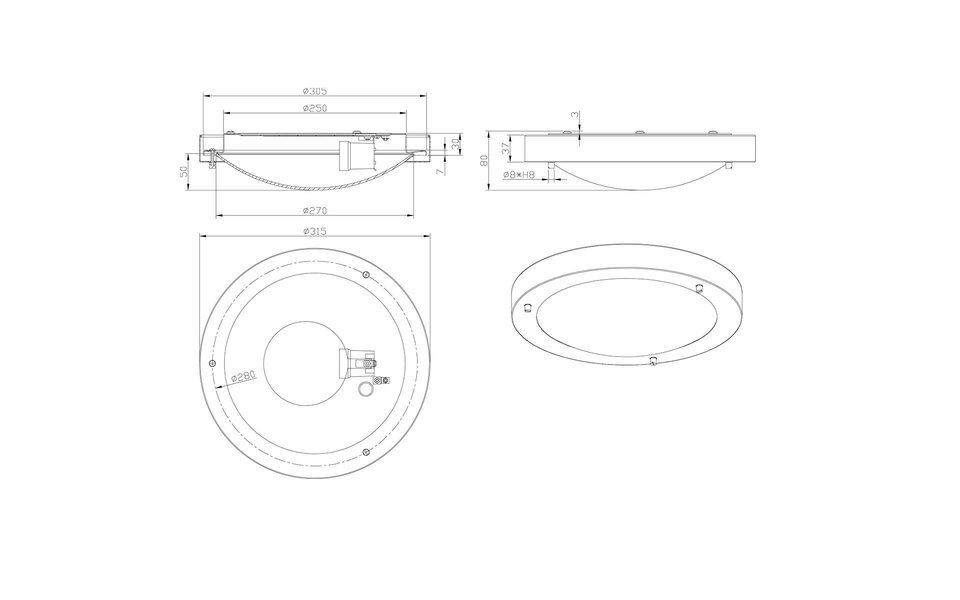 HLW LED LED Plafondlamp - Badkamerlamp - Trion Condi - Opbouw Rond - Spatwaterdicht IP44 - E27 Fitting - Mat Zwart Aluminium - Ø310mm