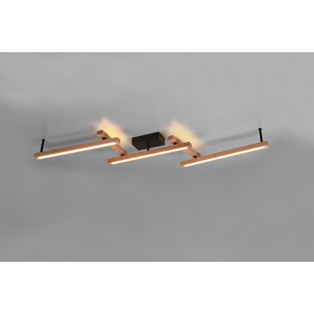 HLW LED LED Plafondlamp - Trion Bulloni Up and Down- 36W - Aanpasbare Kleur - Afstandsbediening - Dimbaar - Rechthoek - Mat Bruin - Hout