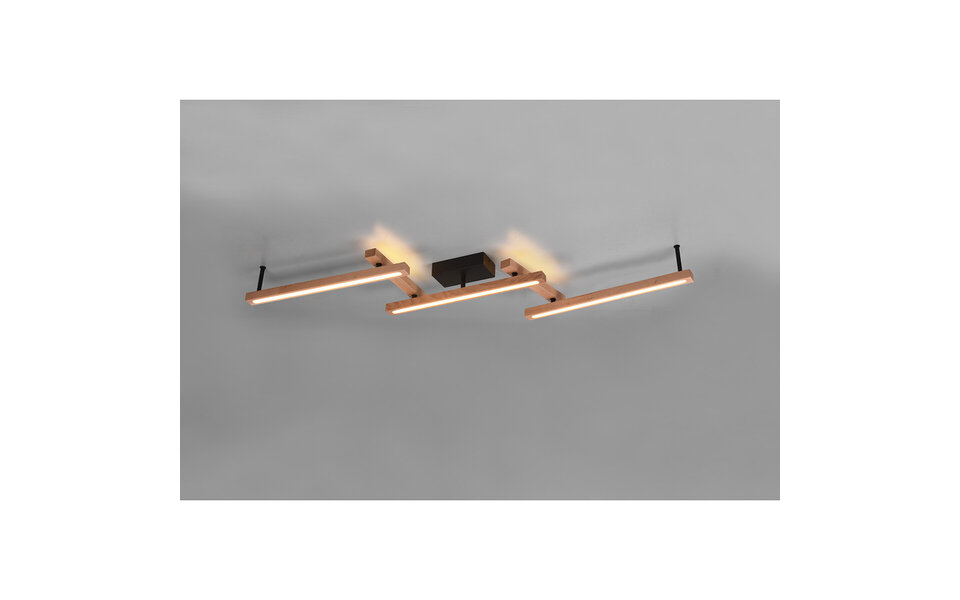 HLW LED LED Plafondlamp - Trion Bulloni Up and Down- 36W - Aanpasbare Kleur - Afstandsbediening - Dimbaar - Rechthoek - Mat Bruin - Hout