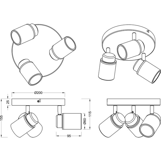HLW LED LED Ceiling Spotlight - Trion Artion - GU10 Fitting - Splashproof IP44 - Round - Matte Chrome - Aluminum