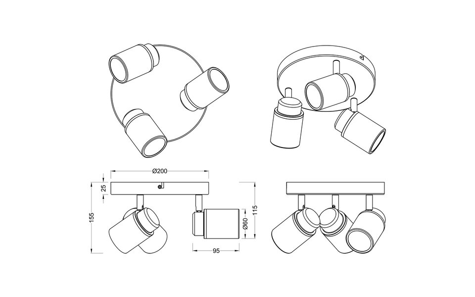 HLW LED LED Ceiling Spotlight - Trion Artion - GU10 Fitting - Splashproof IP44 - Round - Matte Black - Aluminum