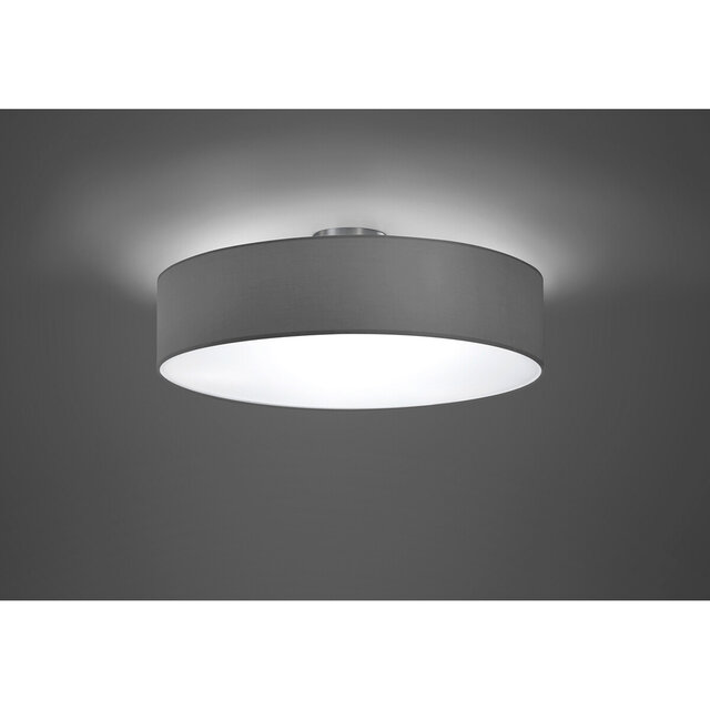 Ronde matgrijze LED plafondlamp met drie E27 fittingen en een diameter van 50 cm Ronde matgrijze LED plafondlamp met drie E27 fittingen en een diameter van 50 cm