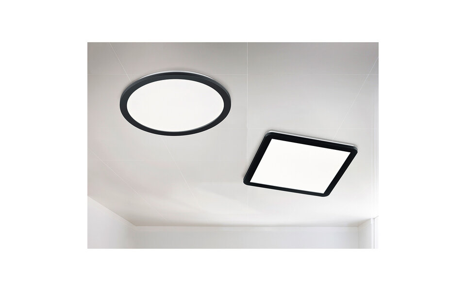 HLW LED LED Ceiling Light - Trion Campill - 22W - Warm White 3000K - Splashproof IP44 - Dimmable - Square - Matte Black - Plastic HLW LED LED Ceiling Light - Trion Campill - 22W - Warm White 3000K - Splashproof IP44 - Dimmable - Square - Matte Black - Plastic
