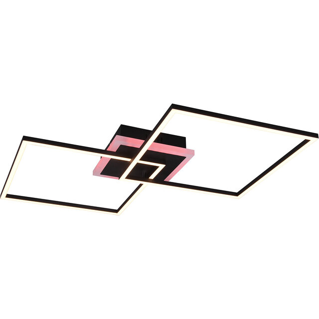 HLW LED LED Ceiling Light - Trion Aruba - 35.5W - RGBW - Dimmable - Remote Control - Square - Matte Black - Aluminum