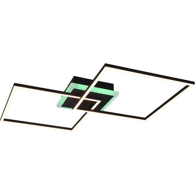HLW LED LED Ceiling Light - Trion Aruba - 35.5W - RGBW - Dimmable - Remote Control - Square - Matte Black - Aluminum
