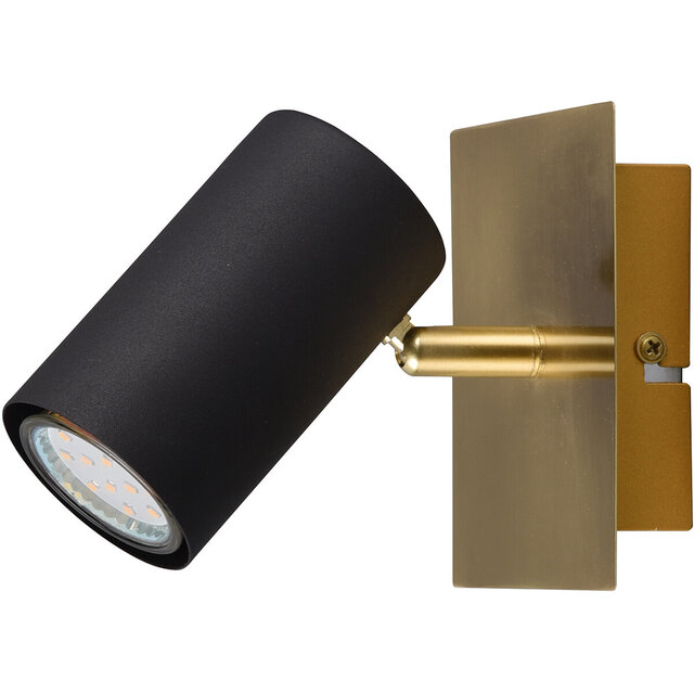 HLW LED LED Wandspot - Trion Milona - GU10 Fitting - 1-lichts - Rond - Mat Zwart/Goud - Aluminium