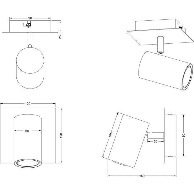 HLW LED LED Wandspot - Trion Milona - GU10 Fitting - 1-lichts - Rond - Mat Zwart/Goud - Aluminium