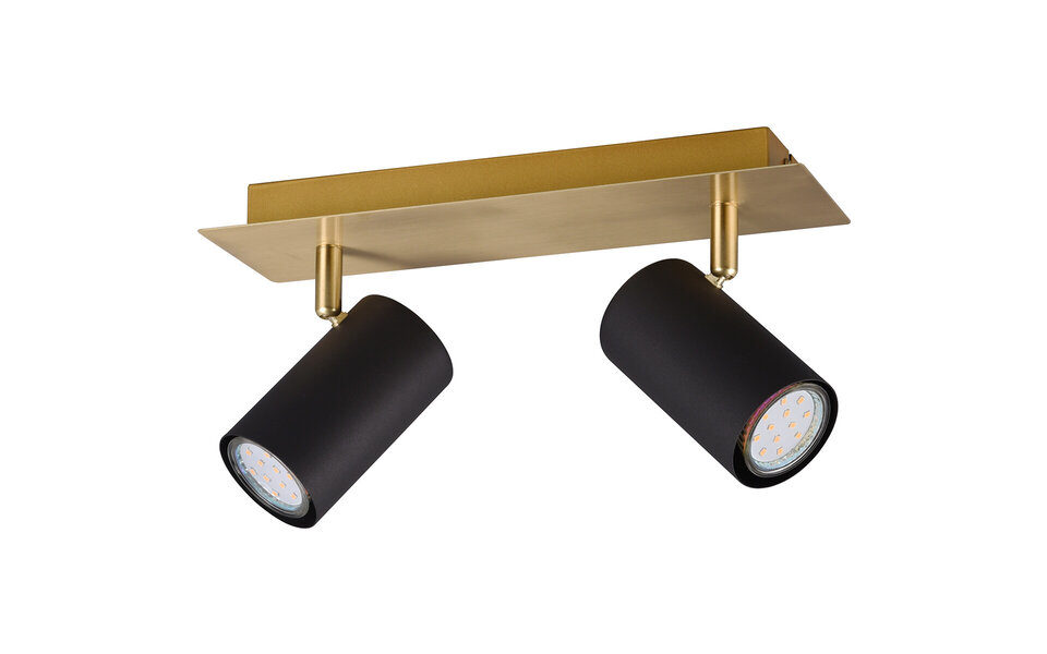 HLW LED LED Plafondspot - Trion Milona - GU10 Fitting - 2-lichts - Rond - Mat Zwart/Goud - Aluminium