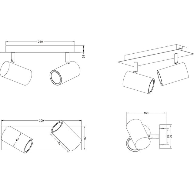 HLW LED LED ceiling spotlight - Trion Milona - GU10 fitting - 2 lights - Round - Matte black/gold - Aluminum