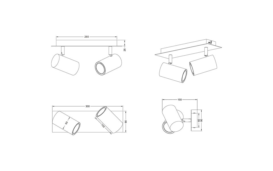 HLW LED LED Plafondspot - Trion Milona - GU10 Fitting - 2-lichts - Rond - Mat Zwart/Goud - Aluminium