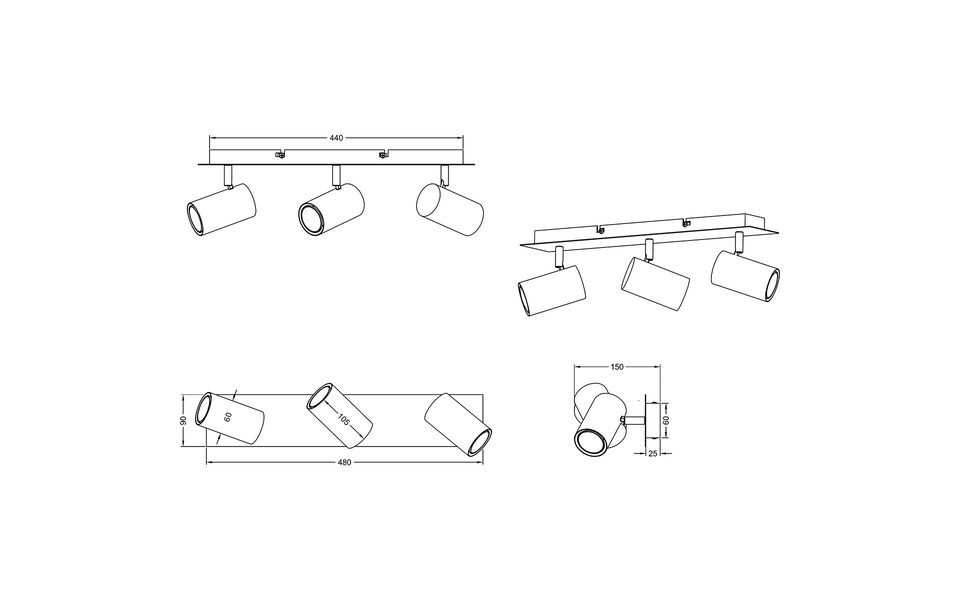HLW LED LED Ceiling Spotlight - Trion Milona - GU10 Fitting - 3-light - Round - Matte Black/Gold - Aluminum