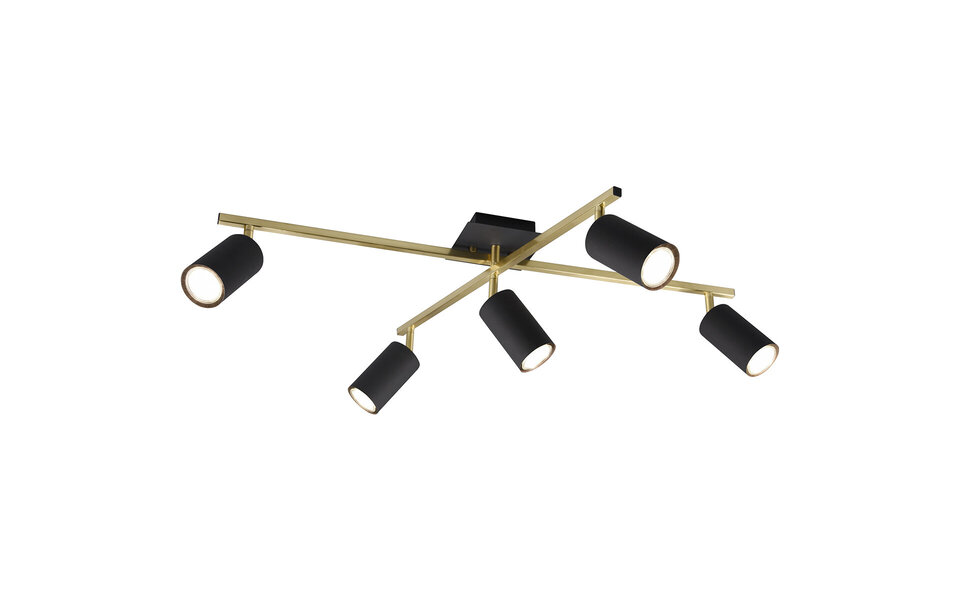 HLW LED LED Plafondspot - Trion Milona - GU10 Fitting - 5-lichts - Rond - Mat Zwart/Goud - Aluminium HLW LED LED Plafondspot - Trion Milona - GU10 Fitting - 5-lichts - Rond - Mat Zwart/Goud - Aluminium