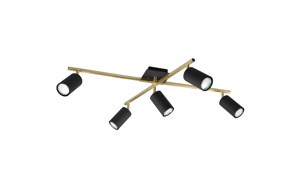 HLW LED LED Ceiling Spotlight - Trion Milona - GU10 Fitting - 5-light - Round - Matte Black/Gold - Aluminum