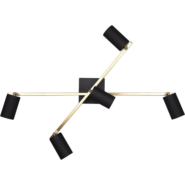 HLW LED LED Ceiling Spotlight - Trion Milona - GU10 Fitting - 5-light - Round - Matte Black/Gold - Aluminum