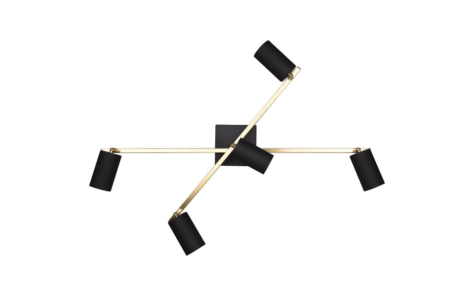 HLW LED LED Ceiling Spotlight - Trion Milona - GU10 Fitting - 5-light - Round - Matte Black/Gold - Aluminum