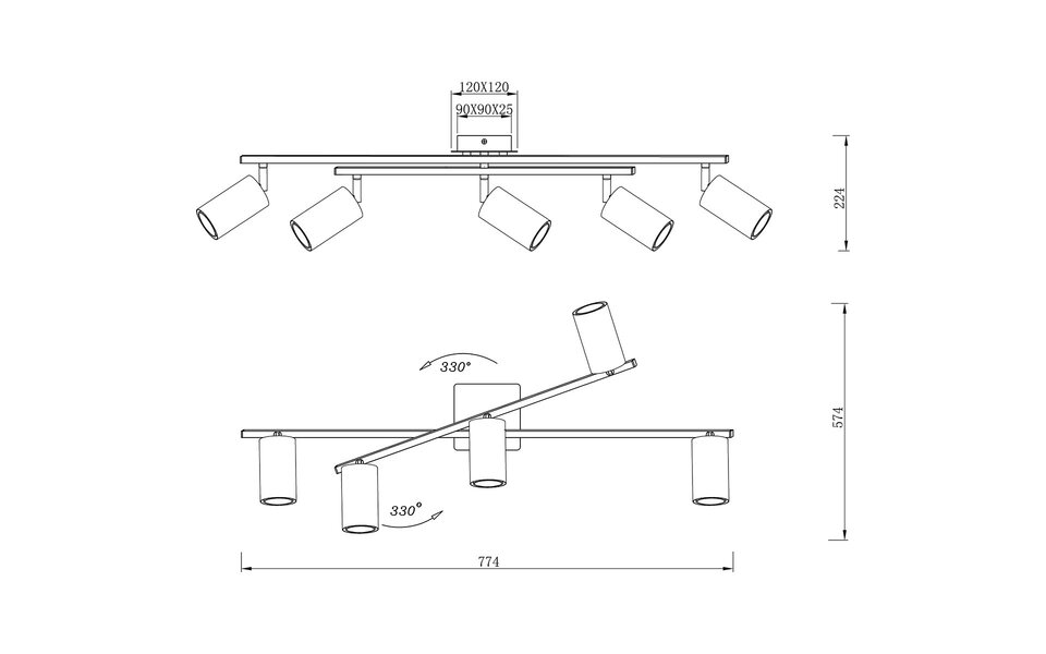 HLW LED LED Ceiling Spotlight - Trion Milona - GU10 Fitting - 5-light - Round - Matte Black/Gold - Aluminum