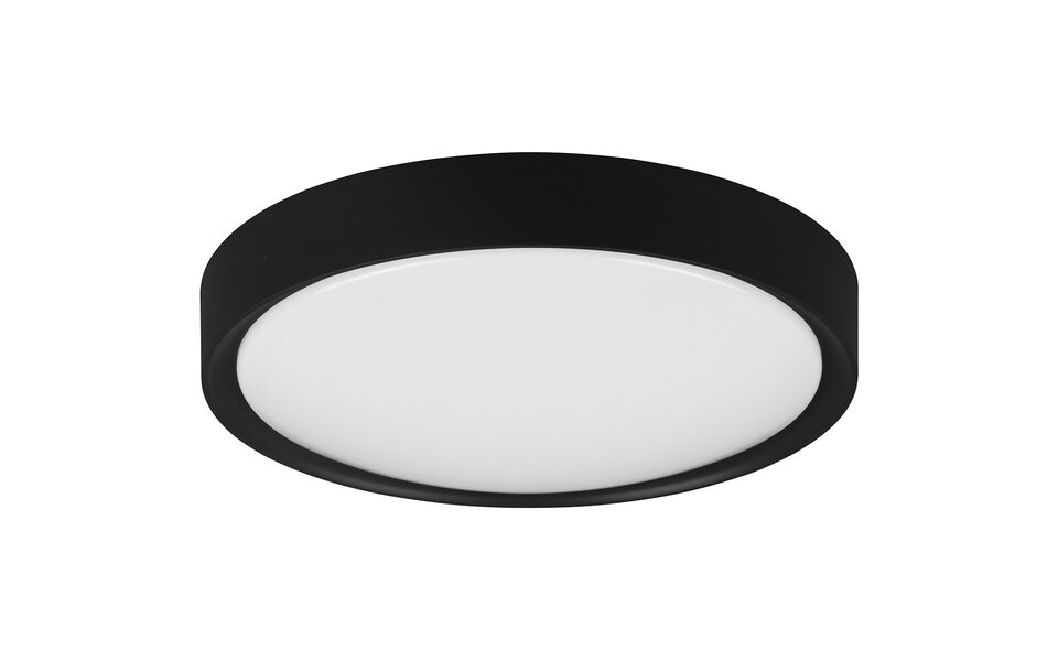 HLW LED LED Plafondlamp - Badkamerlamp - Trion Clirno - 18W - Warm Wit 3000K - Spatwaterdicht IP44 - Opbouw Rond - Mat Zwart - Kunststof