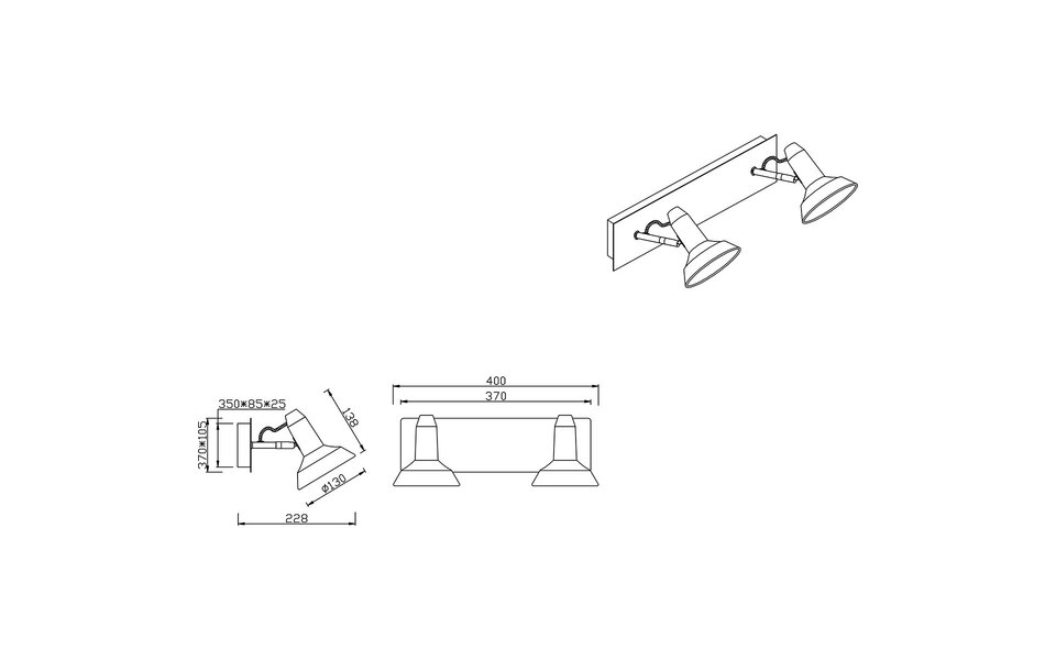 HLW LED LED Ceiling Spotlight - Trion Rollo - E14 Fitting - 2-light - Rectangular - Matte White - Aluminum