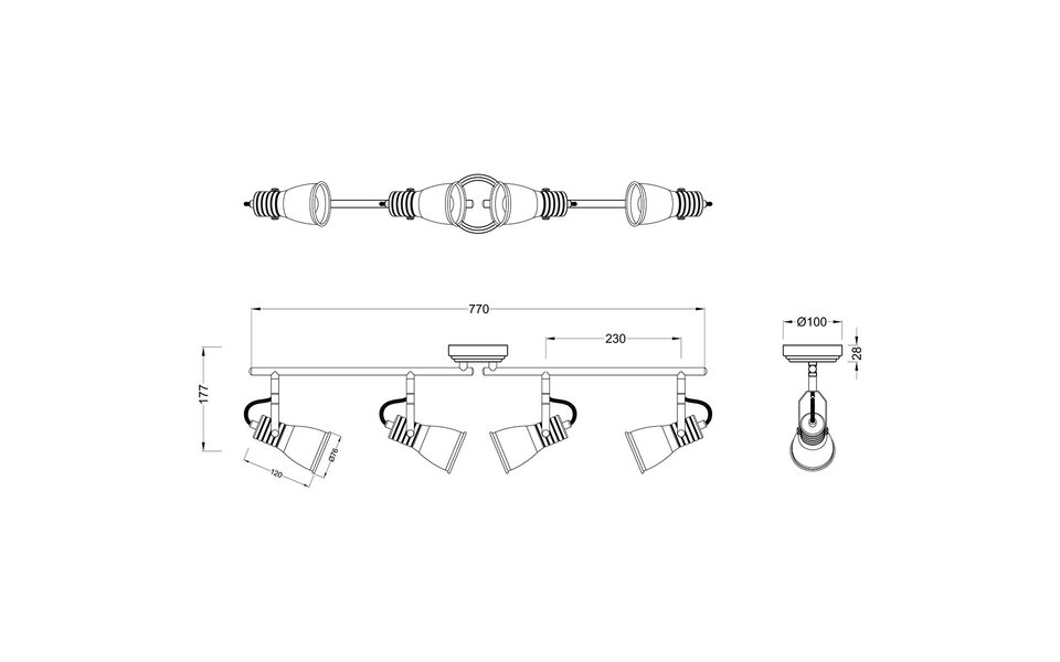 HLW LED LED Plafondspot - Plafondverlichting - Trion Sanita - E14 Fitting - 4-lichts - Rechthoek - Antiek Wit - Aluminium