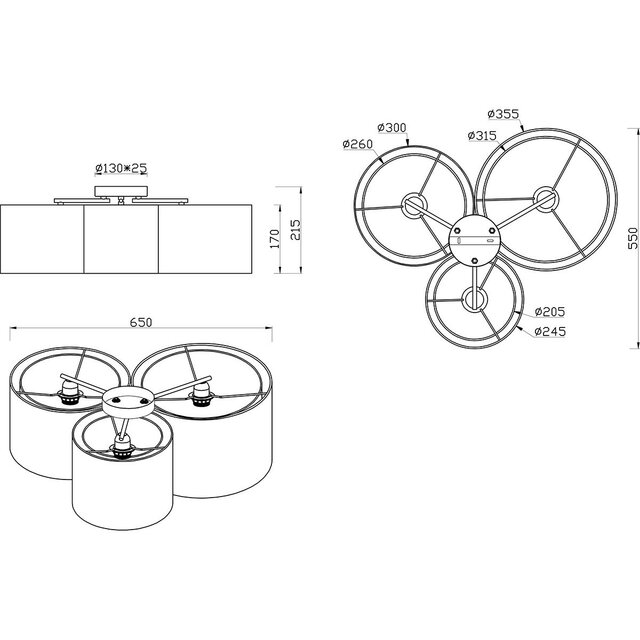 ronde mat zwarte LED plafondlamp met drie E27 fittingen en diameter van 65 cm ronde mat zwarte LED plafondlamp met drie E27 fittingen en diameter van 65 cm