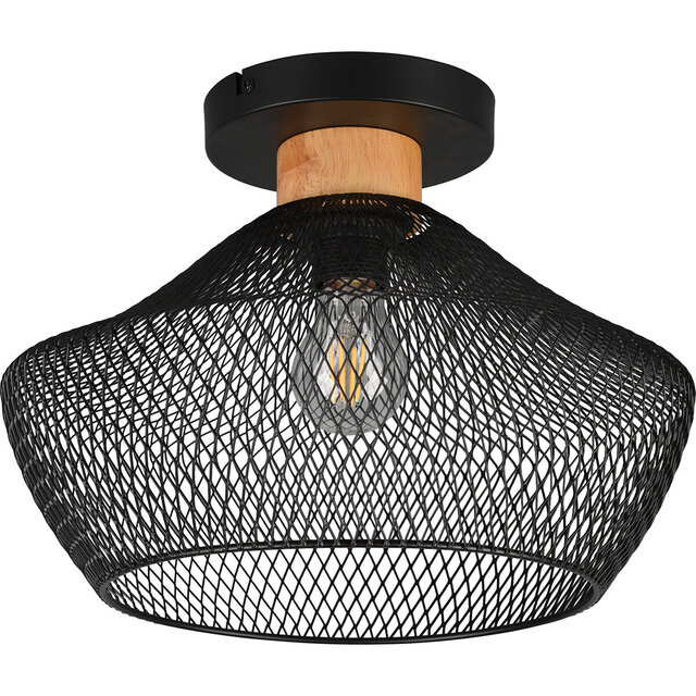 HLW LED LED Plafondlamp - Plafondverlichting - Trion Jenna - E27 Fitting - Rond - Mat Zwart - Aluminium