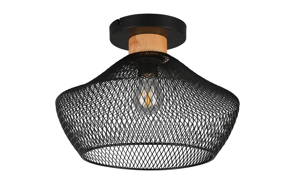 HLW LED LED Plafondlamp - Plafondverlichting - Trion Jenna - E27 Fitting - Rond - Mat Zwart - Aluminium