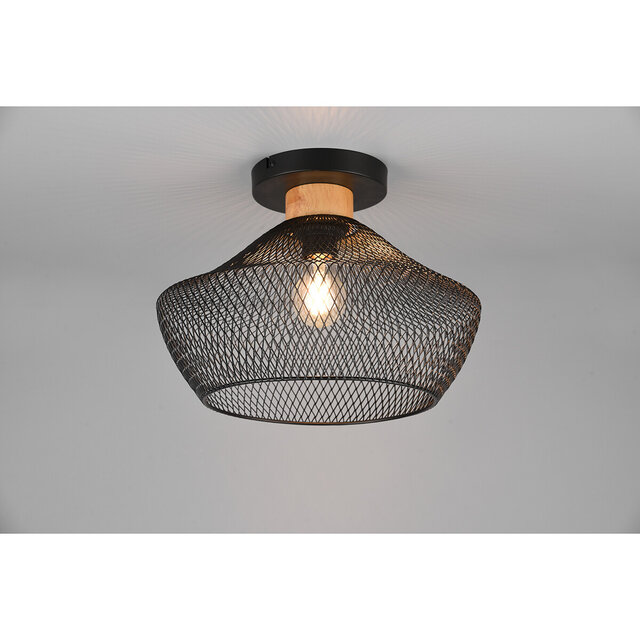 HLW LED LED Plafondlamp - Plafondverlichting - Trion Jenna - E27 Fitting - Rond - Mat Zwart - Aluminium