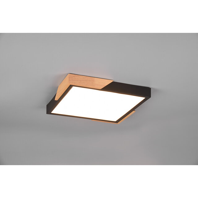 HLW LED LED Ceiling Light - Ceiling Lighting - Trion Mirza - 20W - Warm White 3000K - Dimmable - Square - Matte Black - Plastic