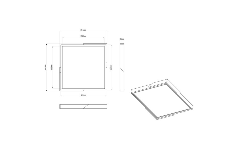 HLW LED LED Ceiling Light - Ceiling Lighting - Trion Mirza - 20W - Warm White 3000K - Dimmable - Square - Matte Black - Plastic
