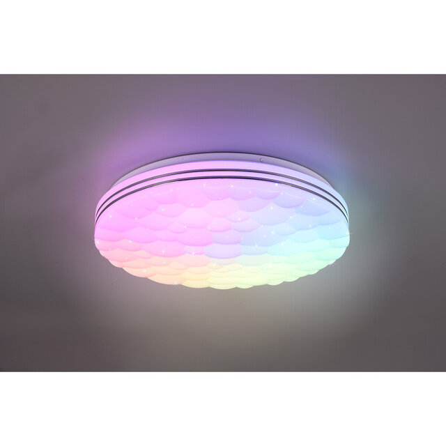 HLW LED LED Ceiling Light - Ceiling Lighting - Trion Taco - 22W - Adjustable Color - RGB - Remote Control - Dimmable - Star Light - Round - Matte White - Plastic