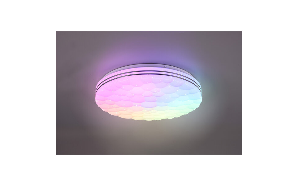 HLW LED LED Ceiling Light - Ceiling Lighting - Trion Taco - 22W - Adjustable Color - RGB - Remote Control - Dimmable - Star Light - Round - Matte White - Plastic