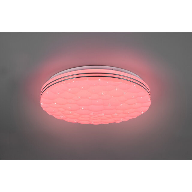 HLW LED LED Ceiling Light - Ceiling Lighting - Trion Taco - 22W - Adjustable Color - RGB - Remote Control - Dimmable - Star Light - Round - Matte White - Plastic