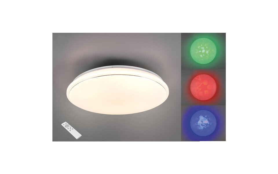 HLW LED LED Ceiling Light - Ceiling Lighting - Trion Turbo - 21W - Warm White 3000K - RGB - Dimmable - Remote Control - Round - Matte White - Plastic