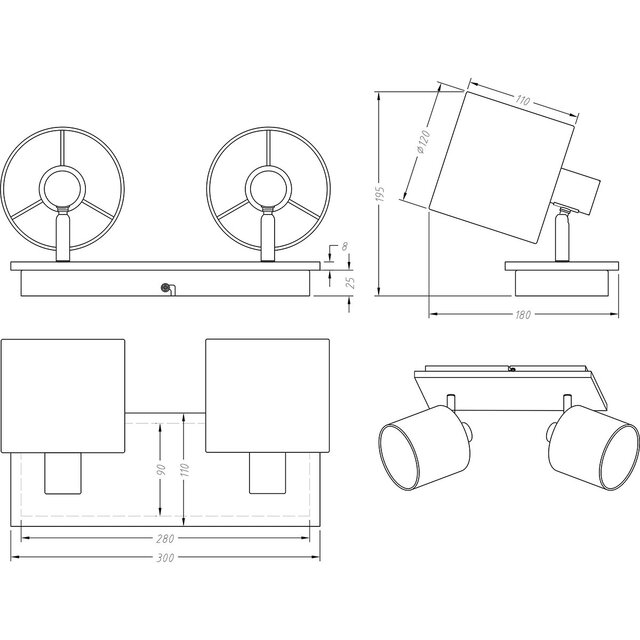 HLW LED LED Plafondspot - Plafondverlichting - Trion Torry - E14 Fitting - 2-lichts - Rechthoek - Mat Bruin - Aluminium