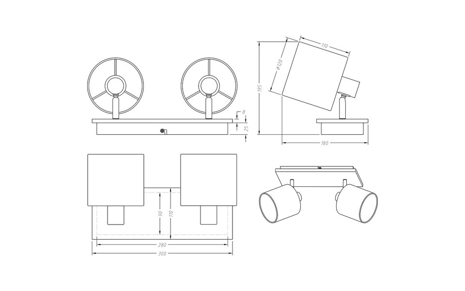 HLW LED LED Ceiling Spotlight - Ceiling Lighting - Trion Torry - E14 Fitting - 2 Lights - Rectangular - Matte Brown - Aluminum