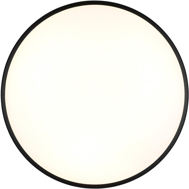 rond mat zwarte LED plafondlamp met 34W vermogen en warm wit licht van 3000K, diameter 50 cm
