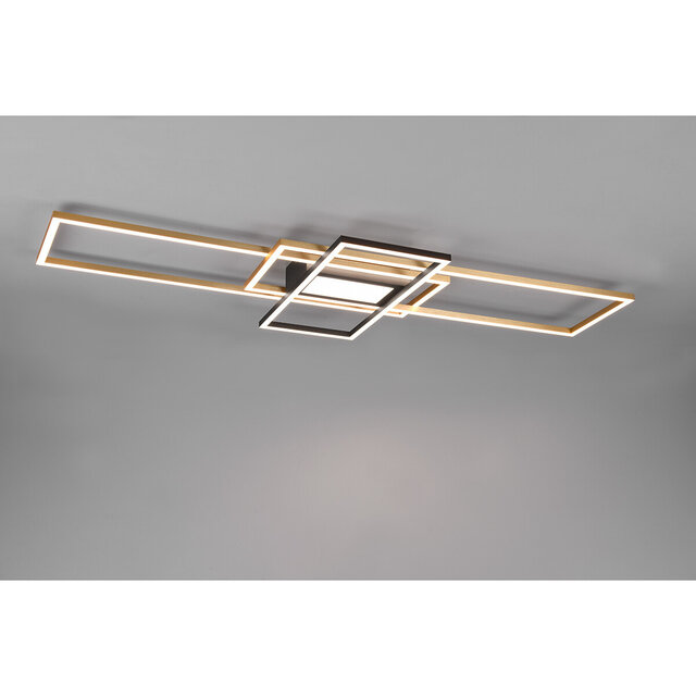 HLW LED LED Plafondlamp - Plafondverlichting - Trion Urano - 60W - Aanpasbare Kleur - Afstandsbediening - Dimbaar - Rechthoek - Mat Goud - Aluminium