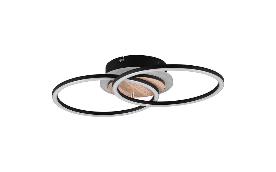 HLW LED LED Plafondlamp - Plafondverlichting - Trion Goron - 25W - Aanpasbare Kleur - Afstandsbediening - Dimbaar - Rond - Mat Zwart - Hout