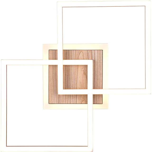 HLW LED LED Plafondlamp - Plafondverlichting - Trion Goron - 25W - Aanpasbare Kleur - Afstandsbediening - Dimbaar - Vierkant - Mat Zwart - Hout