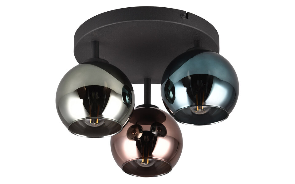 HLW LED LED Ceiling Spotlight - Ceiling Lighting - Trion Seldy - E14 Fitting - 3 Lights - Round - Black with Multicolor Glass HLW LED LED Ceiling Spotlight - Ceiling Lighting - Trion Seldy - E14 Fitting - 3 Lights - Round - Black with Multicolor Glass