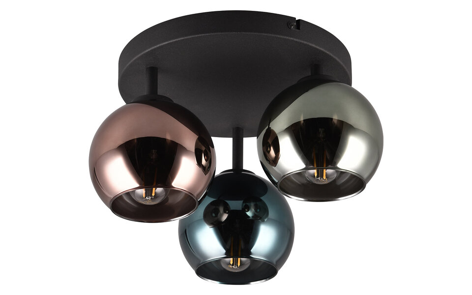 HLW LED LED Plafondspot - Plafondverlichting - Trion Seldy - E14 Fitting - 3-lichts - Rond - Zwart met Multicolor Glas