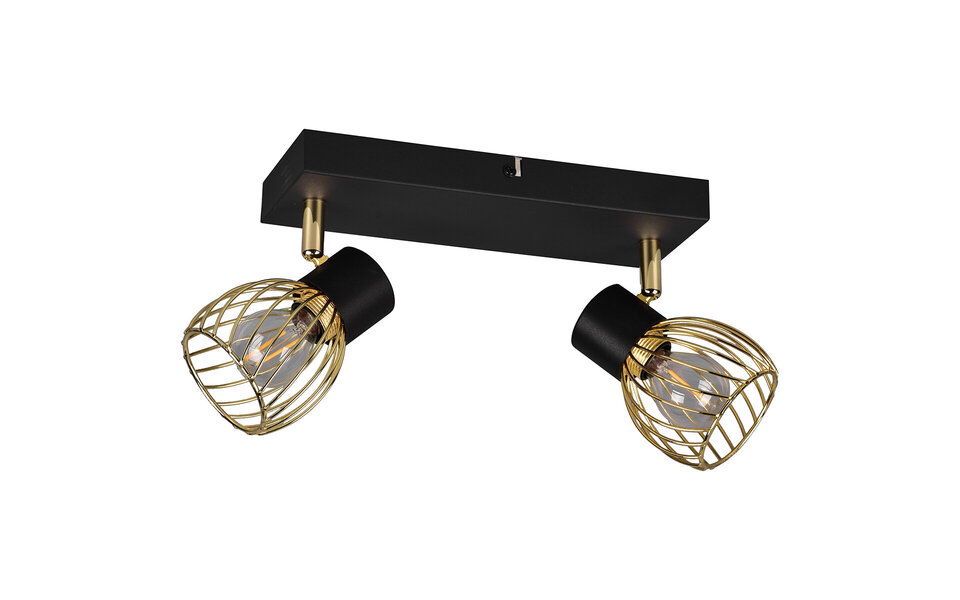 HLW LED LED Plafondspot - Plafondverlichting - Trion Ordan - E14 Fitting - 2-lichts - Zwart/Goud