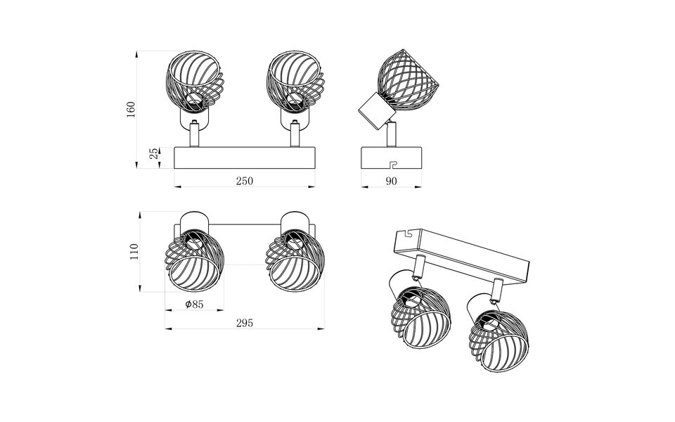 HLW LED LED Plafondspot - Plafondverlichting - Trion Ordan - E14 Fitting - 2-lichts - Zwart/Goud