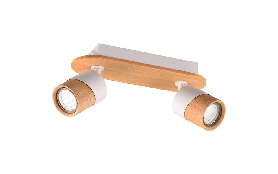 HLW LED LED Plafondspot - Trion Arnia - GU10 Fitting - 2-lichts - Rond - Hout/Wit - Natuurhout