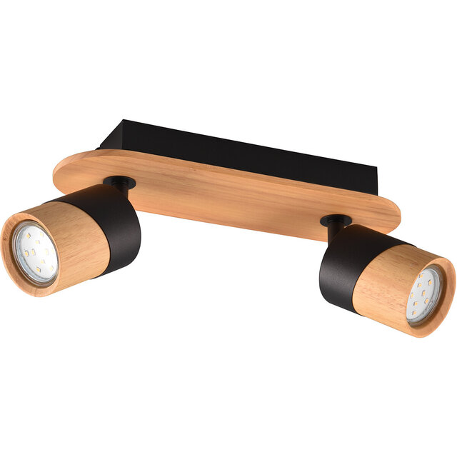 LED Plafondspot Trion Arnia Hout/Zwart 2-lichts GU10 Binnenverlichting