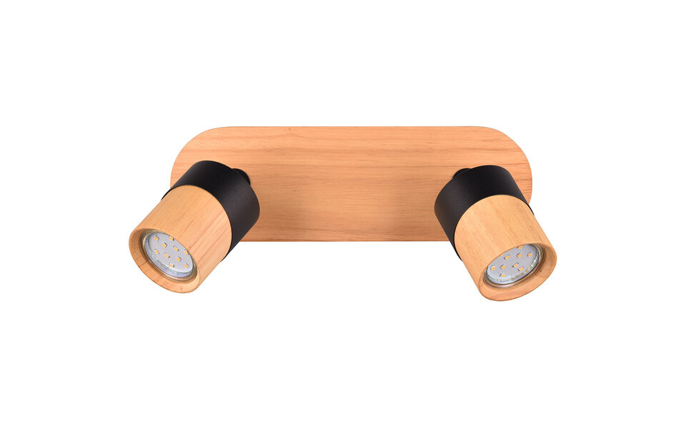 HLW LED LED Ceiling Spotlight - Trion Arnia - GU10 Fitting - 2-light - Round - Wood/Black - Natural Wood