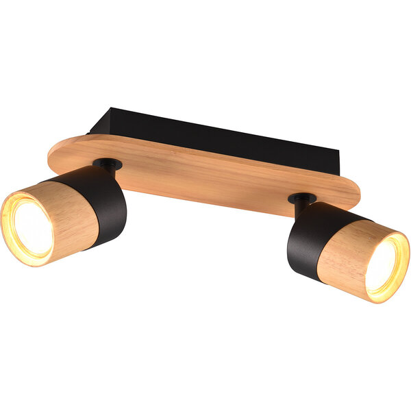 HLW LED LED Plafondspot - Trion Arnia - GU10 Fitting - 2-lichts - Rond - Hout/Zwart - Natuurhout HLW LED LED Plafondspot - Trion Arnia - GU10 Fitting - 2-lichts - Rond - Hout/Zwart - Natuurhout