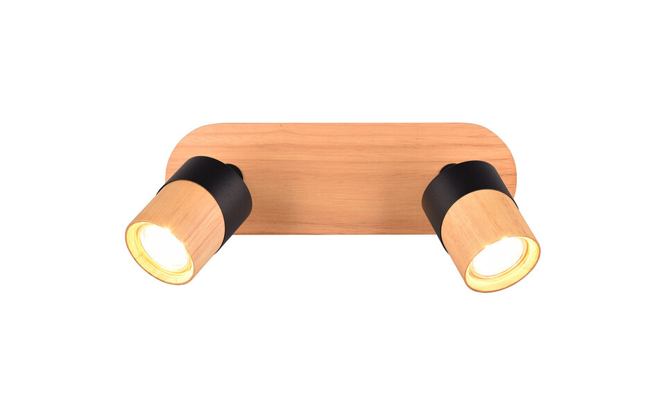 HLW LED LED Ceiling Spotlight - Trion Arnia - GU10 Fitting - 2-light - Round - Wood/Black - Natural Wood