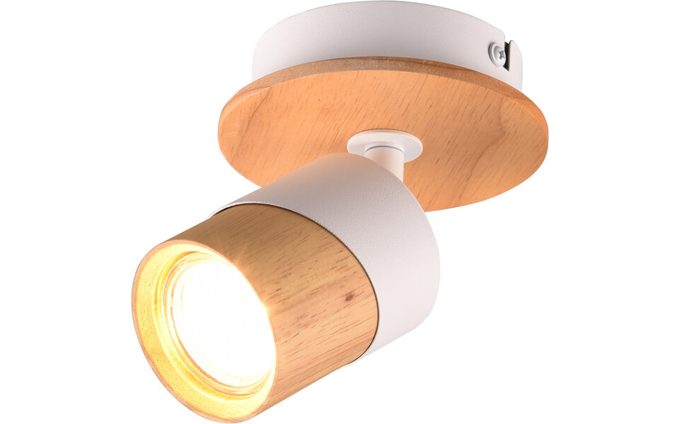 HLW LED LED ceiling spotlight - Trion Arnia - GU10 fitting - 1 light - Round - Wood/White - Natural wood